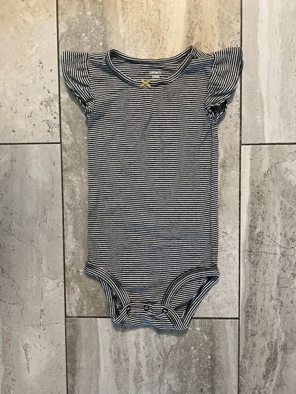 Carter's Navy & White Striped Ruffle-Sleeve One-Piece Bodysuit